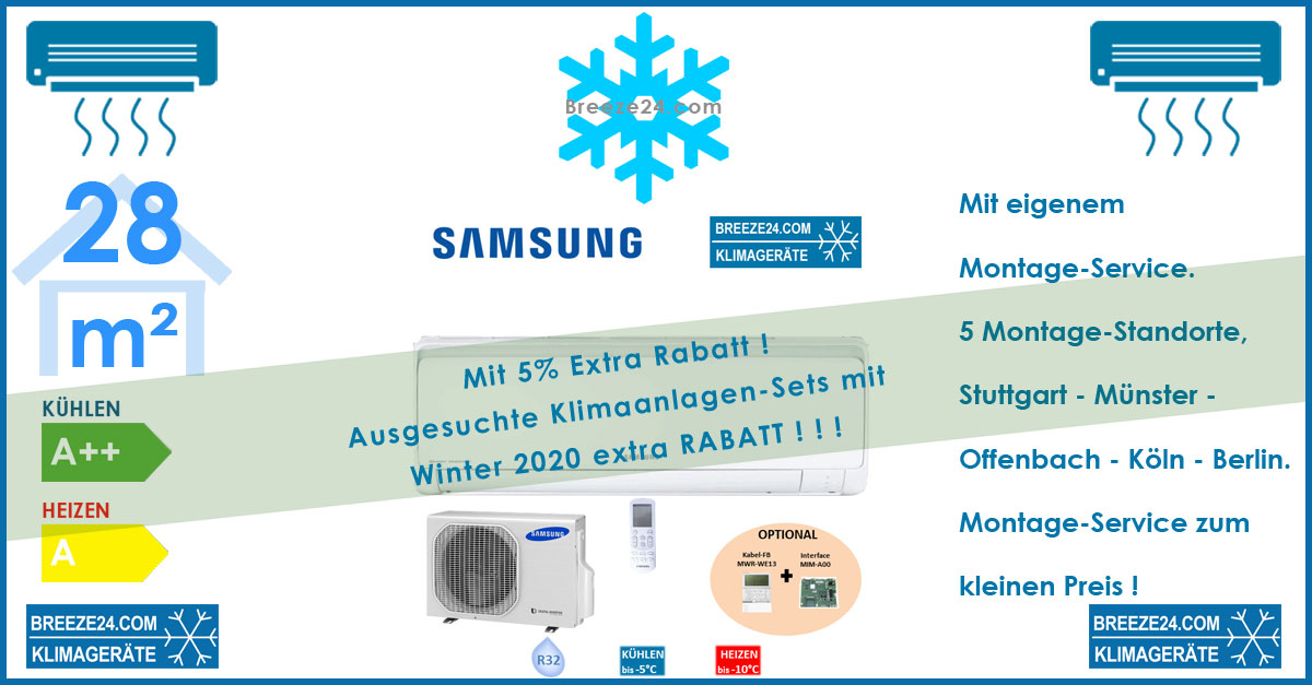 SAMSUNG Klimaanlage Wandgerät Maldives 2,75kW R32 AR 09 RXFPEWQN + AR 09 RXFPEWQX Set für 1 Zimmer mit 28 m² Fläche