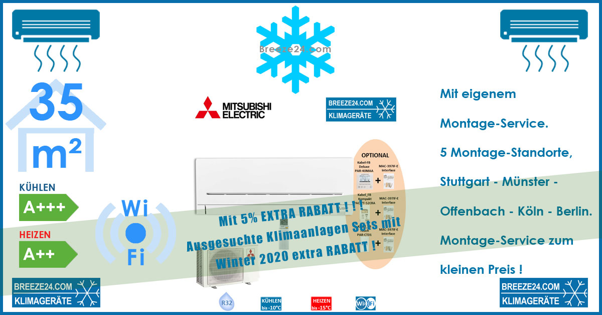 MITSUBISHI Electric Klimaanlage Wandgerät mit WiFi 3,5 kW - MSZ-AP35VGK + Außengerät MUZ-AP35VG für 1 Zimmer mit 35 m²